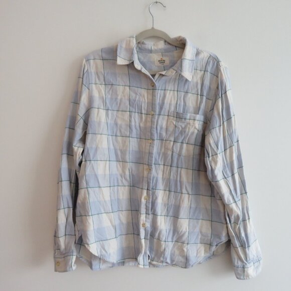 MARINE LAYER Monterey Flannel Shirt in Cool Blue Plaid Casual Gorpcore- Size XL - Picture 3 of 15